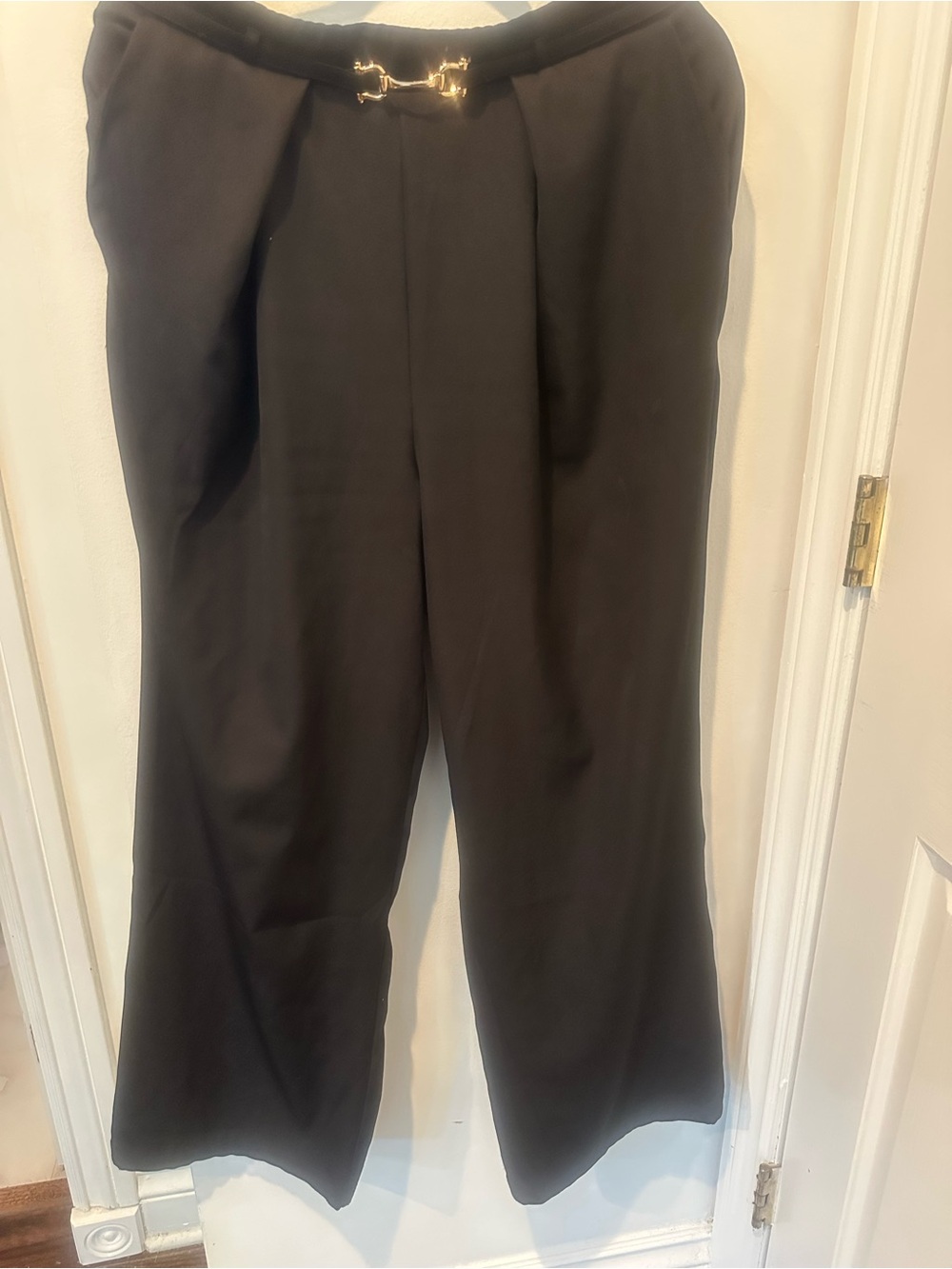 Black Wide-Leg Dress Pants with Gold Hardware - Picture 2 of 5